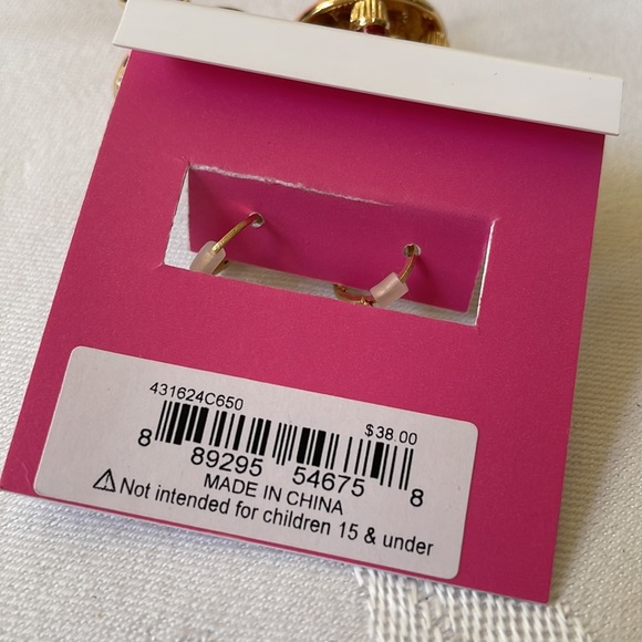 Betsey Johnson Gold Tone pink Enamel Two Tier Cupcake figural Dangling Earring - Picture 10 of 10